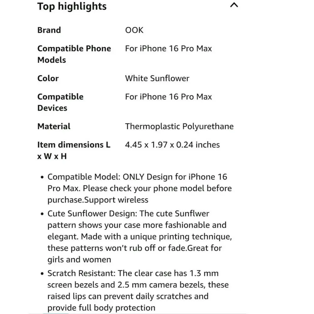iPhone 16 Pro Max Cute Clear Sunflower Shockproof Protective Slim White S1